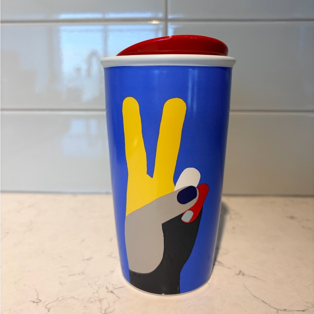 Starbucks 12oz 2017 Peace Sign Ceramic Travel Mug Tumbler